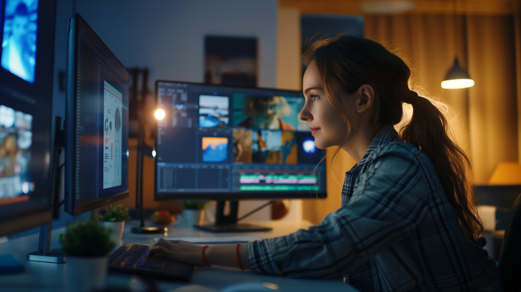 A woman working on a big computer